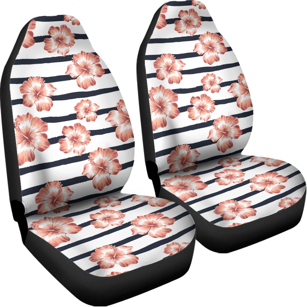 Pink Hibiscus Striped Pattern Print Universal Fit Car Seat Covers