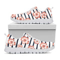 Pink Hibiscus Striped Pattern Print White Running Shoes
