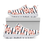 Pink Hibiscus Striped Pattern Print White Sneakers
