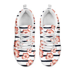 Pink Hibiscus Striped Pattern Print White Sneakers
