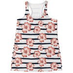 Pink Hibiscus Striped Pattern Print Women's Racerback Tank Top