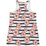 Pink Hibiscus Striped Pattern Print Women's Racerback Tank Top
