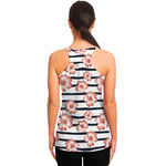 Pink Hibiscus Striped Pattern Print Women's Racerback Tank Top
