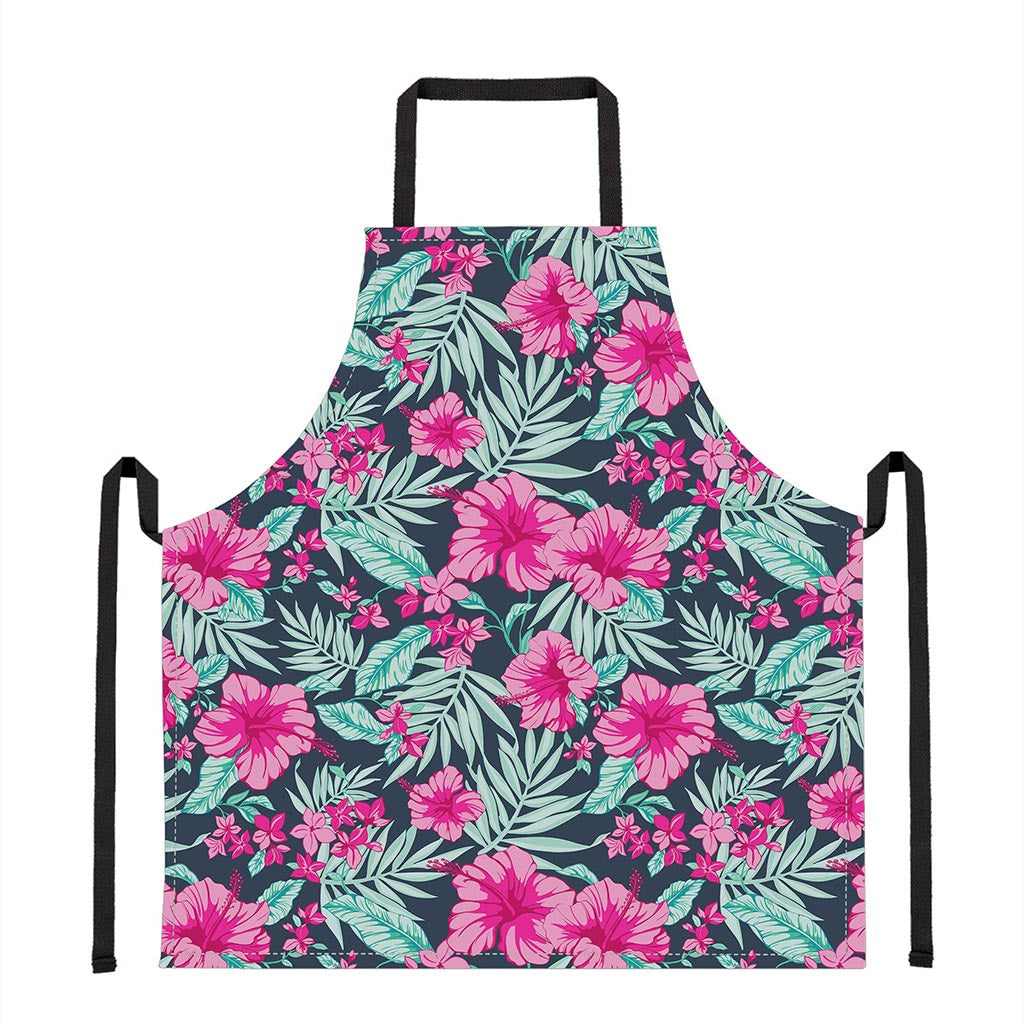 Pink Hibiscus Tropical Pattern Print Apron