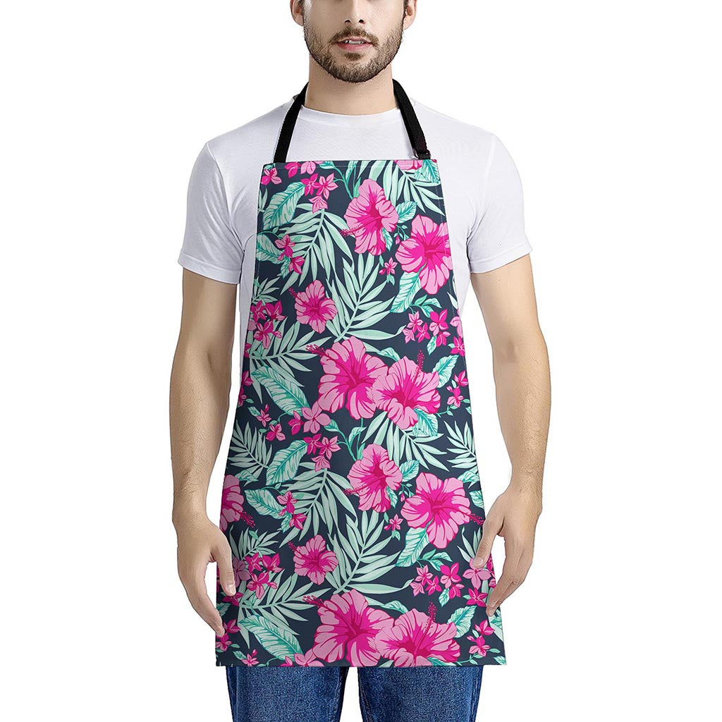 Pink Hibiscus Tropical Pattern Print Apron