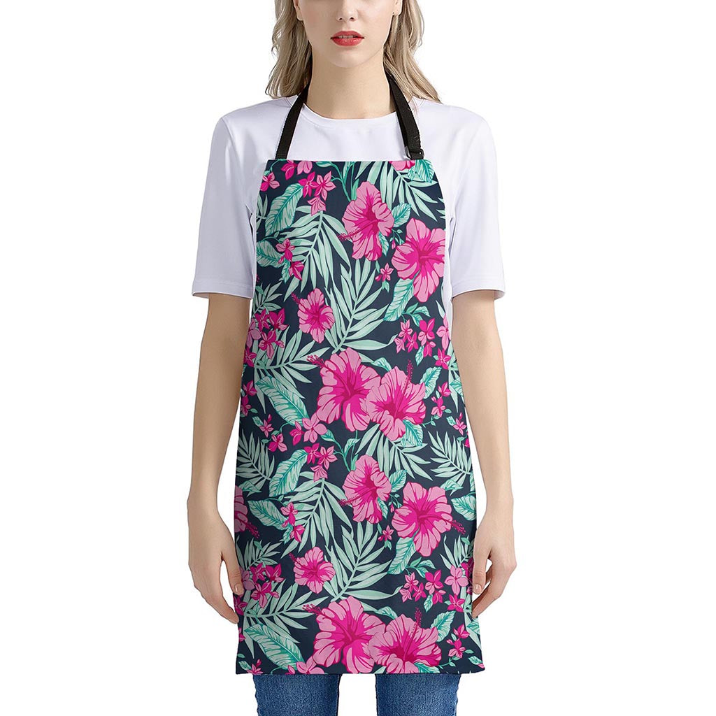 Pink Hibiscus Tropical Pattern Print Apron