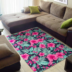 Pink Hibiscus Tropical Pattern Print Area Rug GearFrost