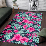 Pink Hibiscus Tropical Pattern Print Area Rug GearFrost