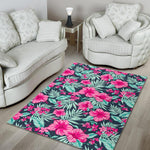 Pink Hibiscus Tropical Pattern Print Area Rug GearFrost