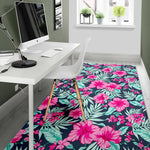 Pink Hibiscus Tropical Pattern Print Area Rug GearFrost