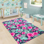 Pink Hibiscus Tropical Pattern Print Area Rug GearFrost