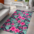 Pink Hibiscus Tropical Pattern Print Floor Mat