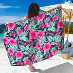 Pink Hibiscus Tropical Pattern Print Beach Sarong Wrap