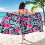 Pink Hibiscus Tropical Pattern Print Beach Sarong Wrap