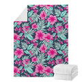Pink Hibiscus Tropical Pattern Print Blanket