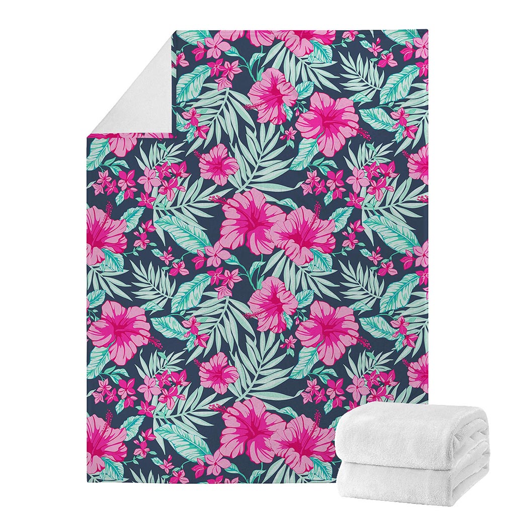 Pink Hibiscus Tropical Pattern Print Blanket