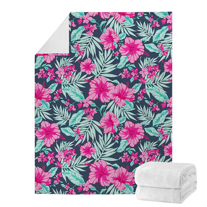 Pink Hibiscus Tropical Pattern Print Blanket