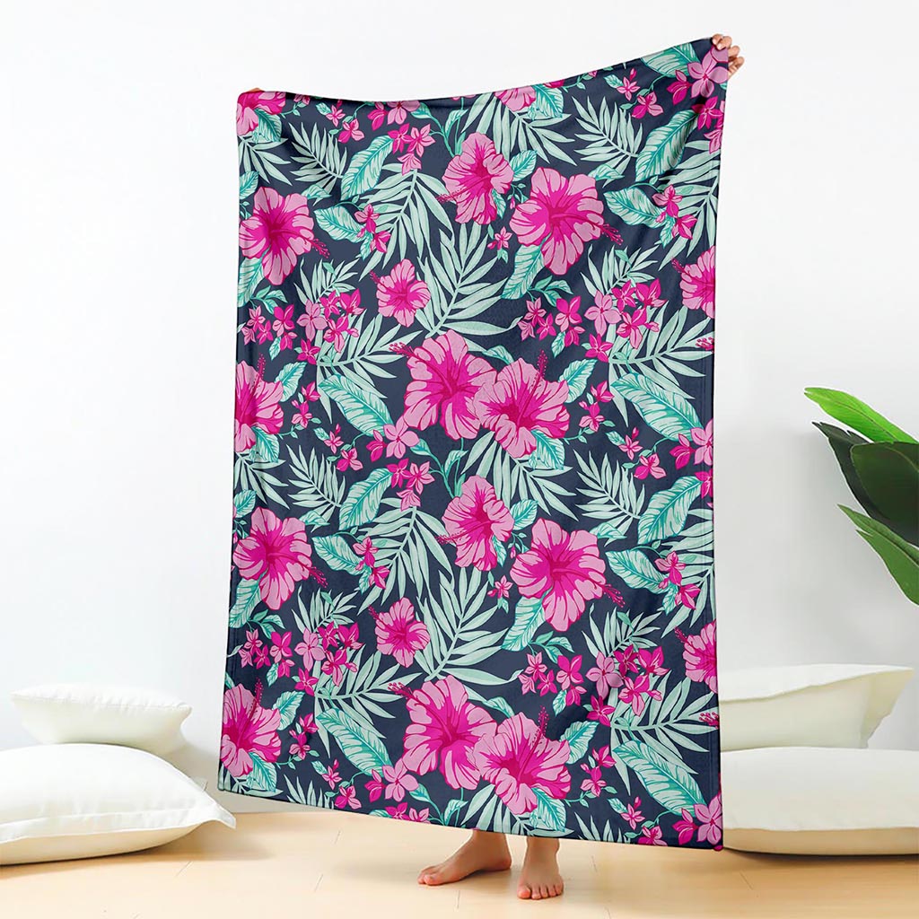 Pink Hibiscus Tropical Pattern Print Blanket