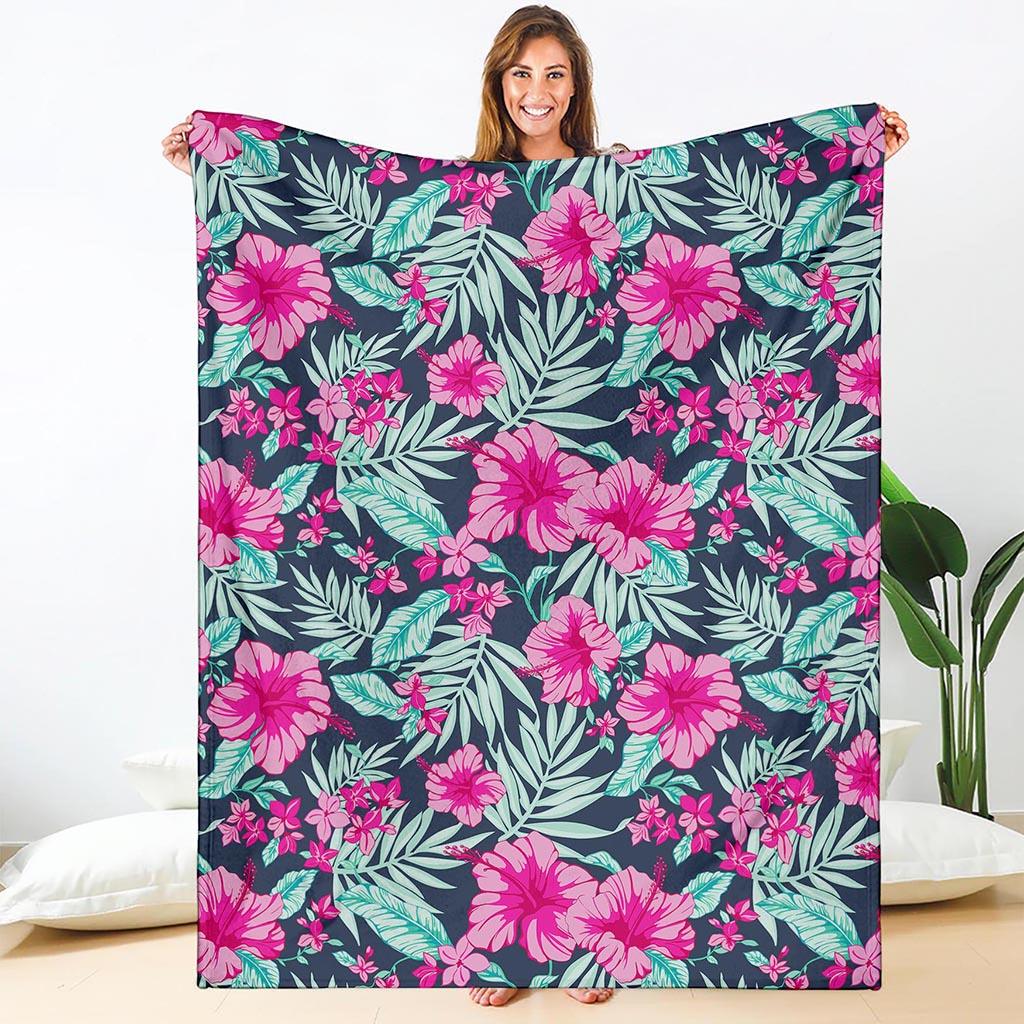 Pink Hibiscus Tropical Pattern Print Blanket