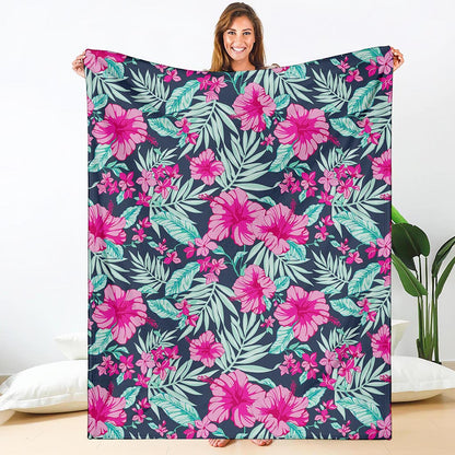 Pink Hibiscus Tropical Pattern Print Blanket