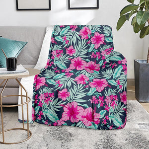 Pink Hibiscus Tropical Pattern Print Blanket