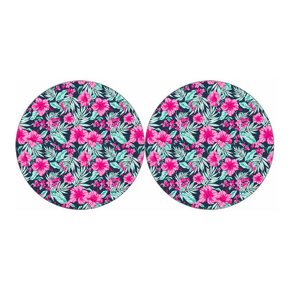 Pink Hibiscus Tropical Pattern Print Car Coasters