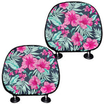 Pink Hibiscus Tropical Pattern Print Car Headrest Covers