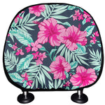Pink Hibiscus Tropical Pattern Print Car Headrest Covers