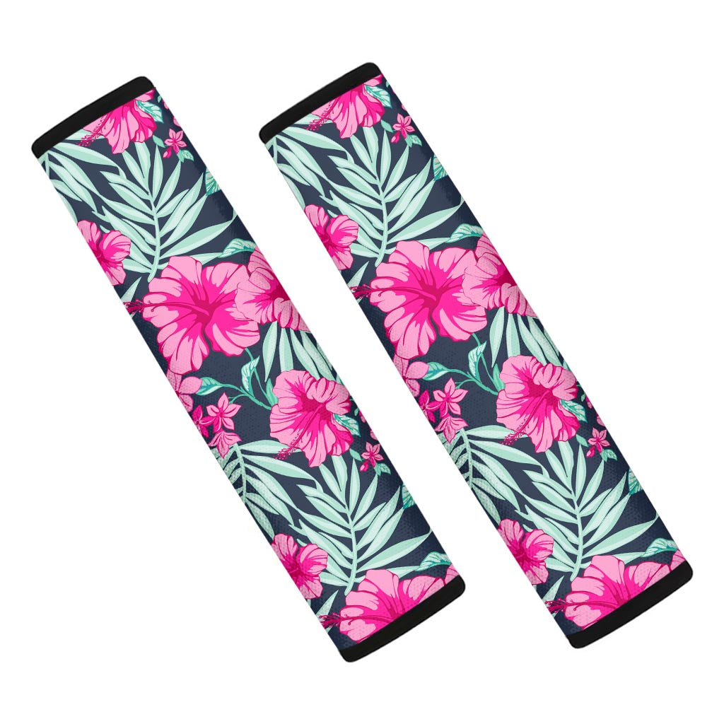 Pink Hibiscus Tropical Pattern Print Car Seat Belt Covers