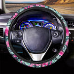 Pink Hibiscus Tropical Pattern Print Car Steering Wheel Cover
