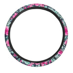 Pink Hibiscus Tropical Pattern Print Car Steering Wheel Cover