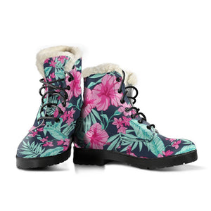 Pink Hibiscus Tropical Pattern Print Comfy Boots GearFrost