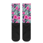 Pink Hibiscus Tropical Pattern Print Crew Socks