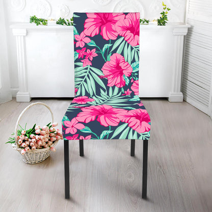 Pink Hibiscus Tropical Pattern Print Dining Chair Slipcover