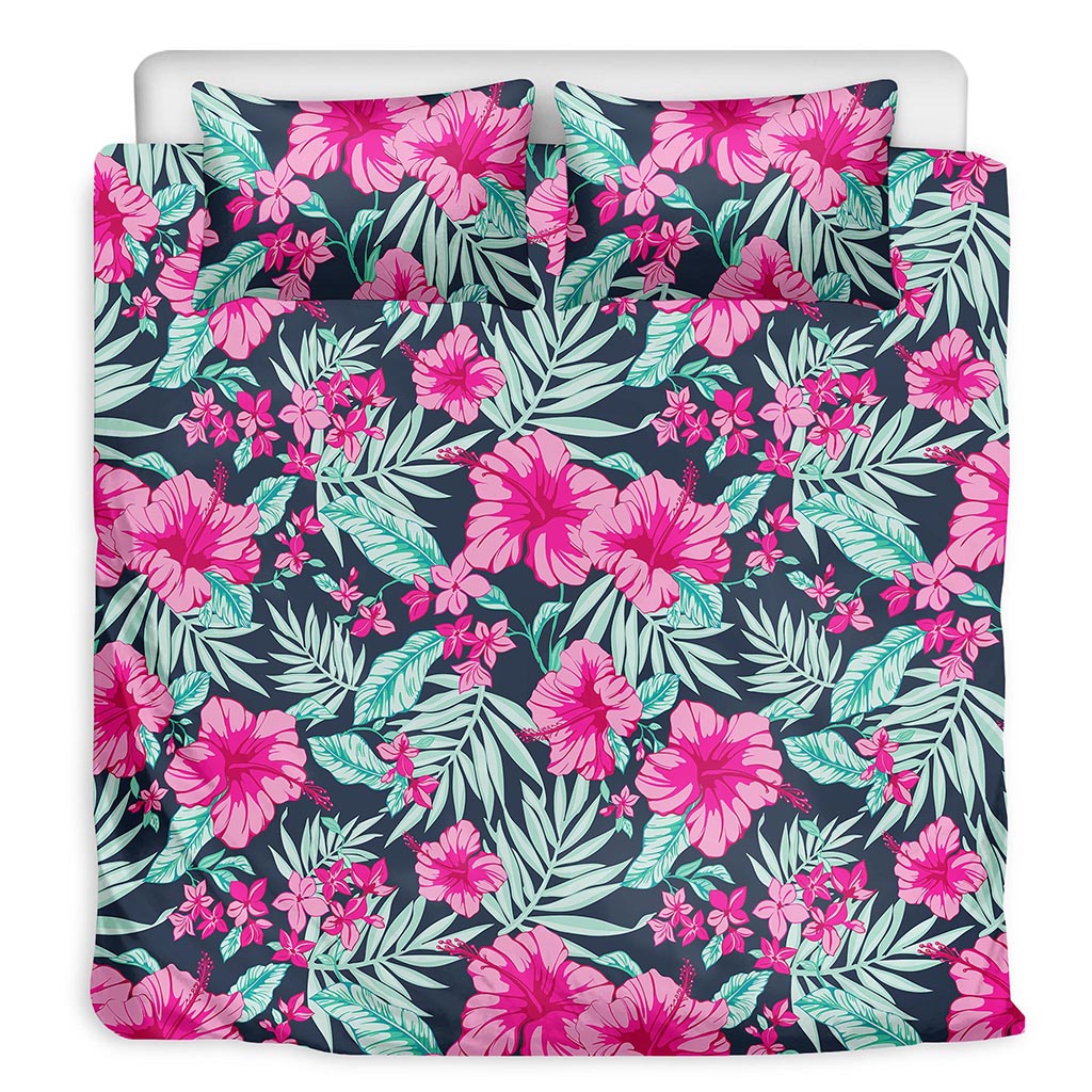 Pink Hibiscus Tropical Pattern Print Duvet Cover Bedding Set
