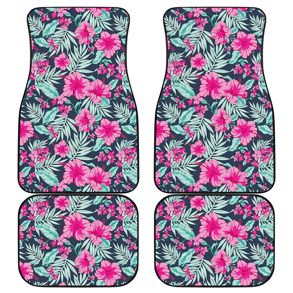 Pink Hibiscus Tropical Pattern Print Front and Back Car Floor Mats