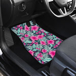 Pink Hibiscus Tropical Pattern Print Front and Back Car Floor Mats