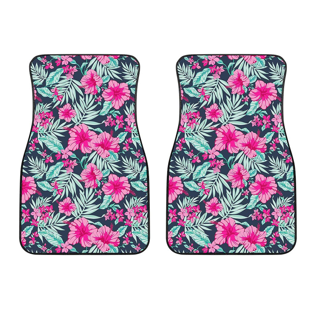 Pink Hibiscus Tropical Pattern Print Front Car Floor Mats