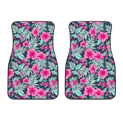 Pink Hibiscus Tropical Pattern Print Front Car Floor Mats