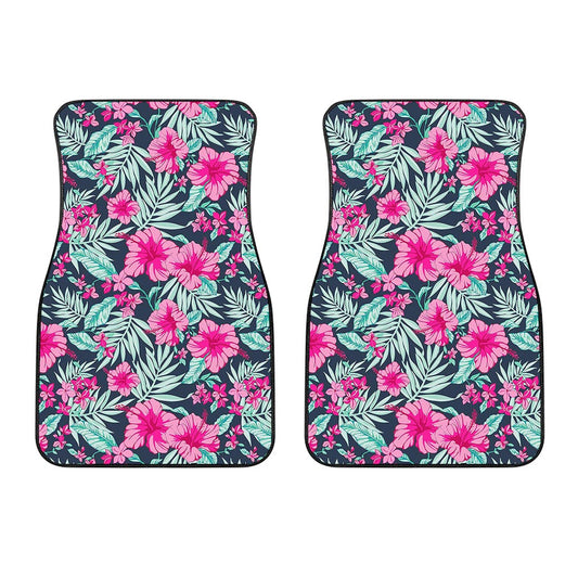 Pink Hibiscus Tropical Pattern Print Front Car Floor Mats