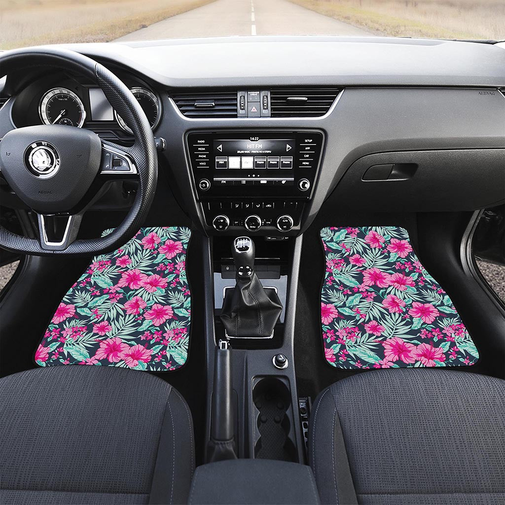 Pink Hibiscus Tropical Pattern Print Front Car Floor Mats