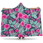 Pink Hibiscus Tropical Pattern Print Hooded Blanket