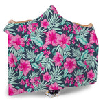 Pink Hibiscus Tropical Pattern Print Hooded Blanket