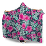 Pink Hibiscus Tropical Pattern Print Hooded Blanket