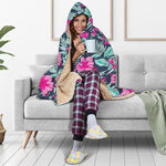 Pink Hibiscus Tropical Pattern Print Hooded Blanket