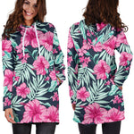 Pink Hibiscus Tropical Pattern Print Hoodie Dress GearFrost