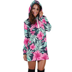 Pink Hibiscus Tropical Pattern Print Hoodie Dress GearFrost