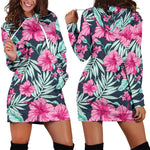 Pink Hibiscus Tropical Pattern Print Hoodie Dress GearFrost