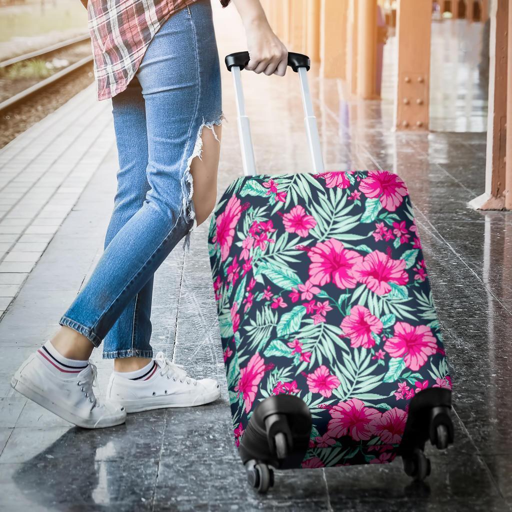 Pink Hibiscus Tropical Pattern Print Luggage Cover GearFrost