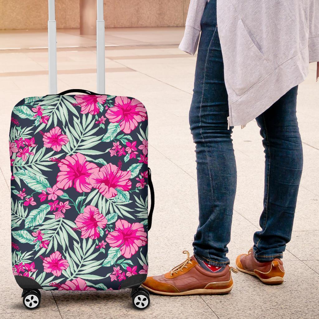 Pink Hibiscus Tropical Pattern Print Luggage Cover GearFrost